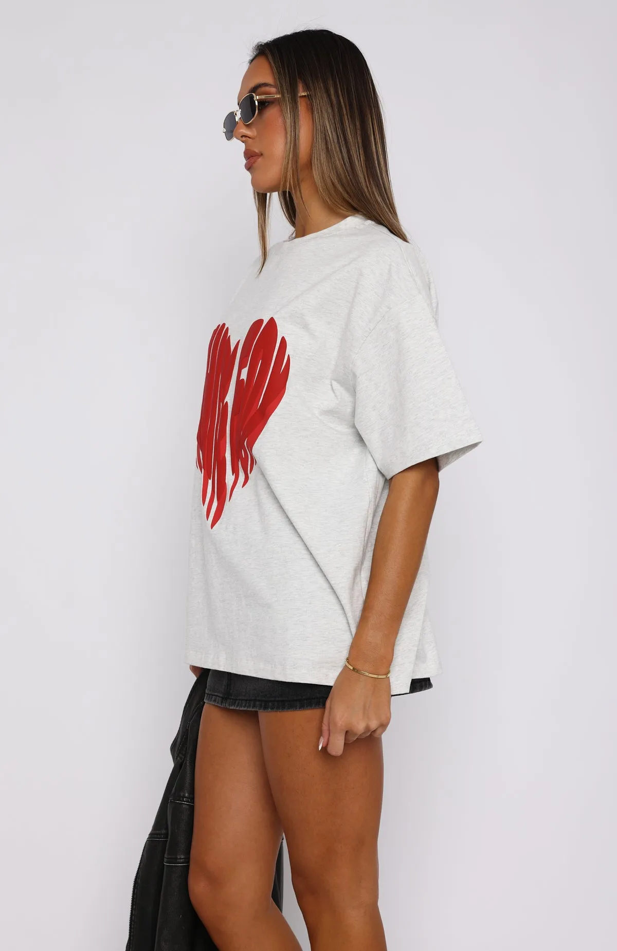 Natural Fiber Blend NoSlipGripperBand Love Burst Oversized Tee Grey Marle