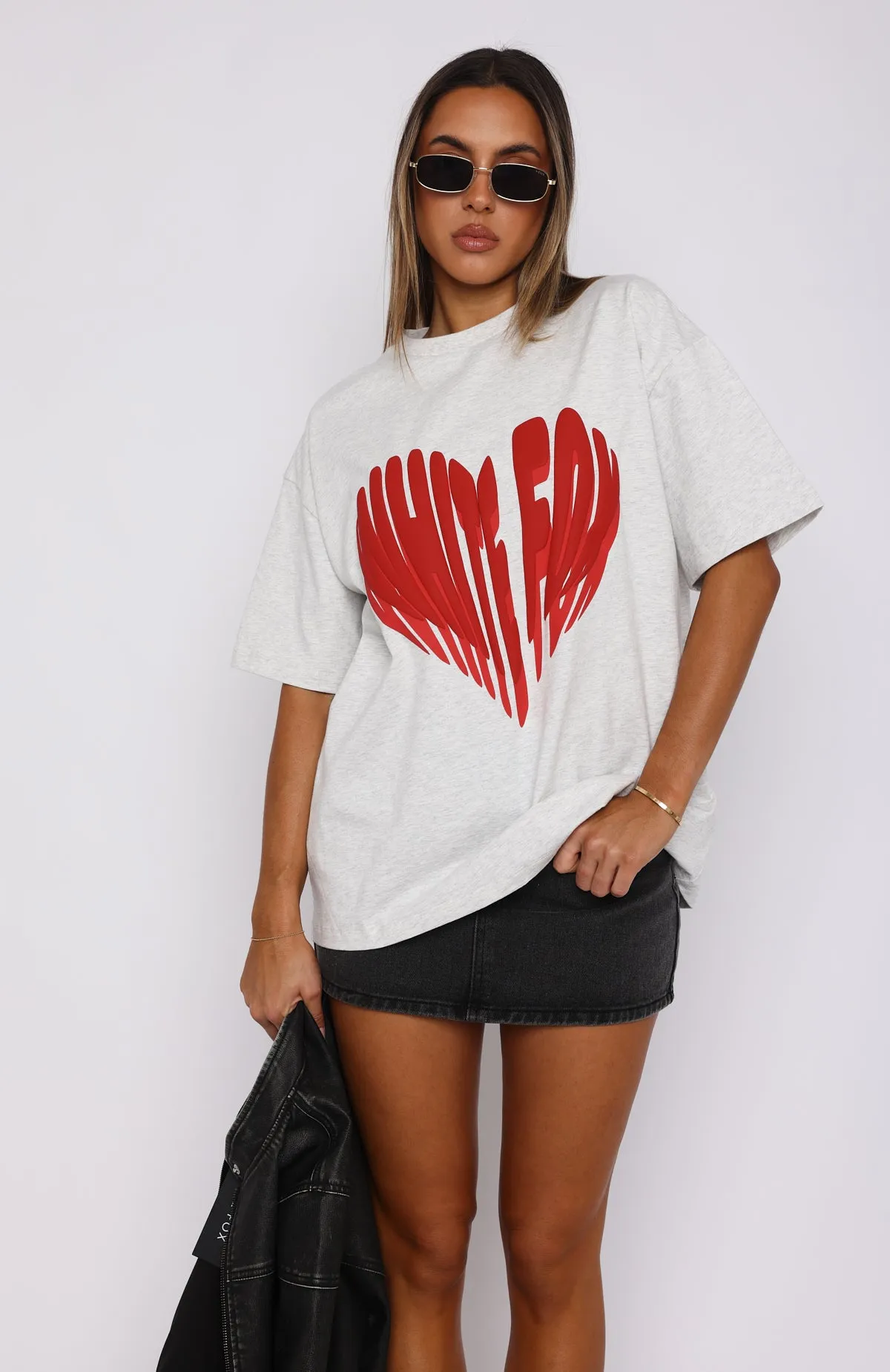 Fitted Design Love Burst Oversized Tee Grey Marle