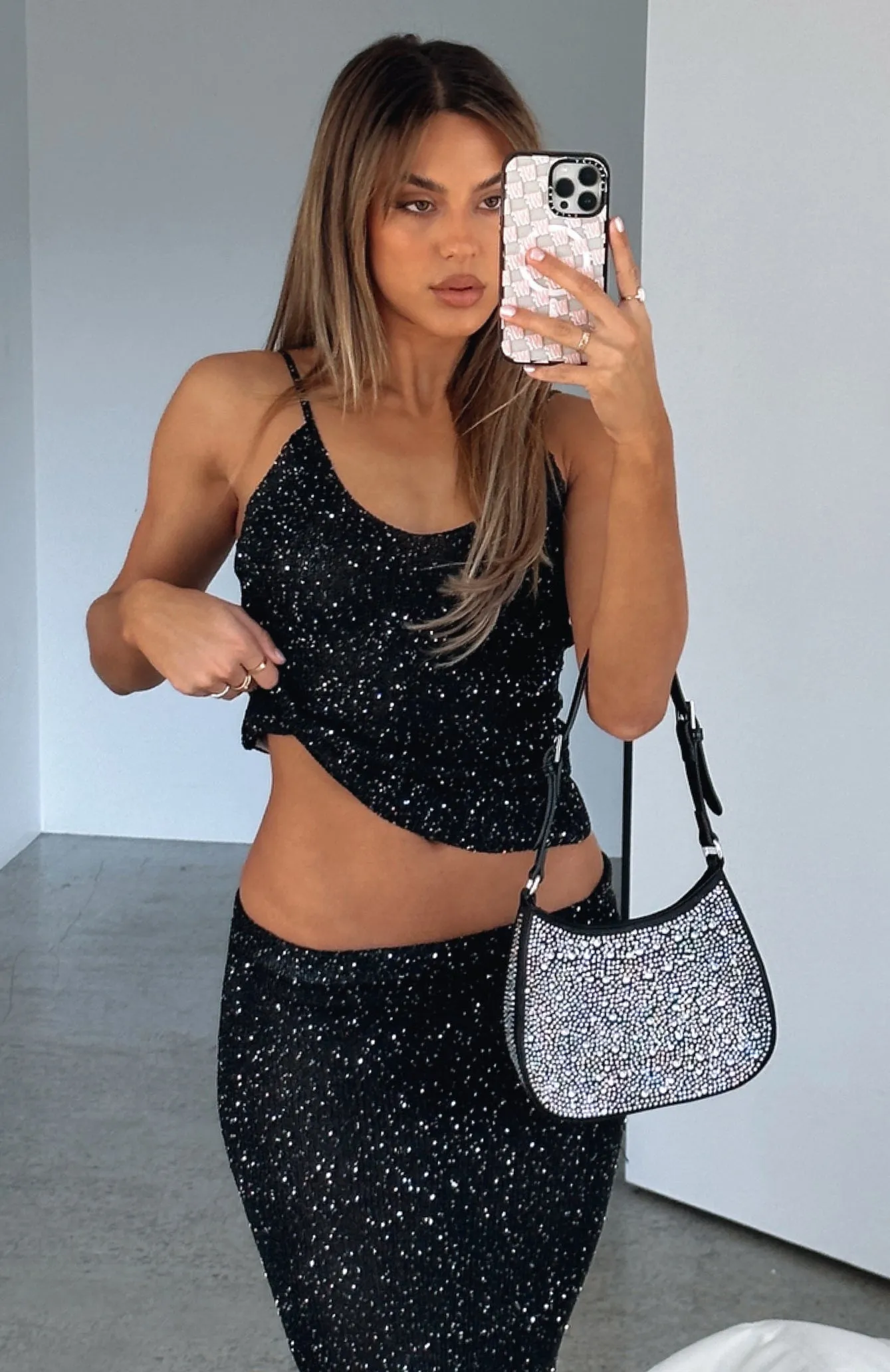 Striped Design Comfy Wear Love Galore Sequin Knit Top Black