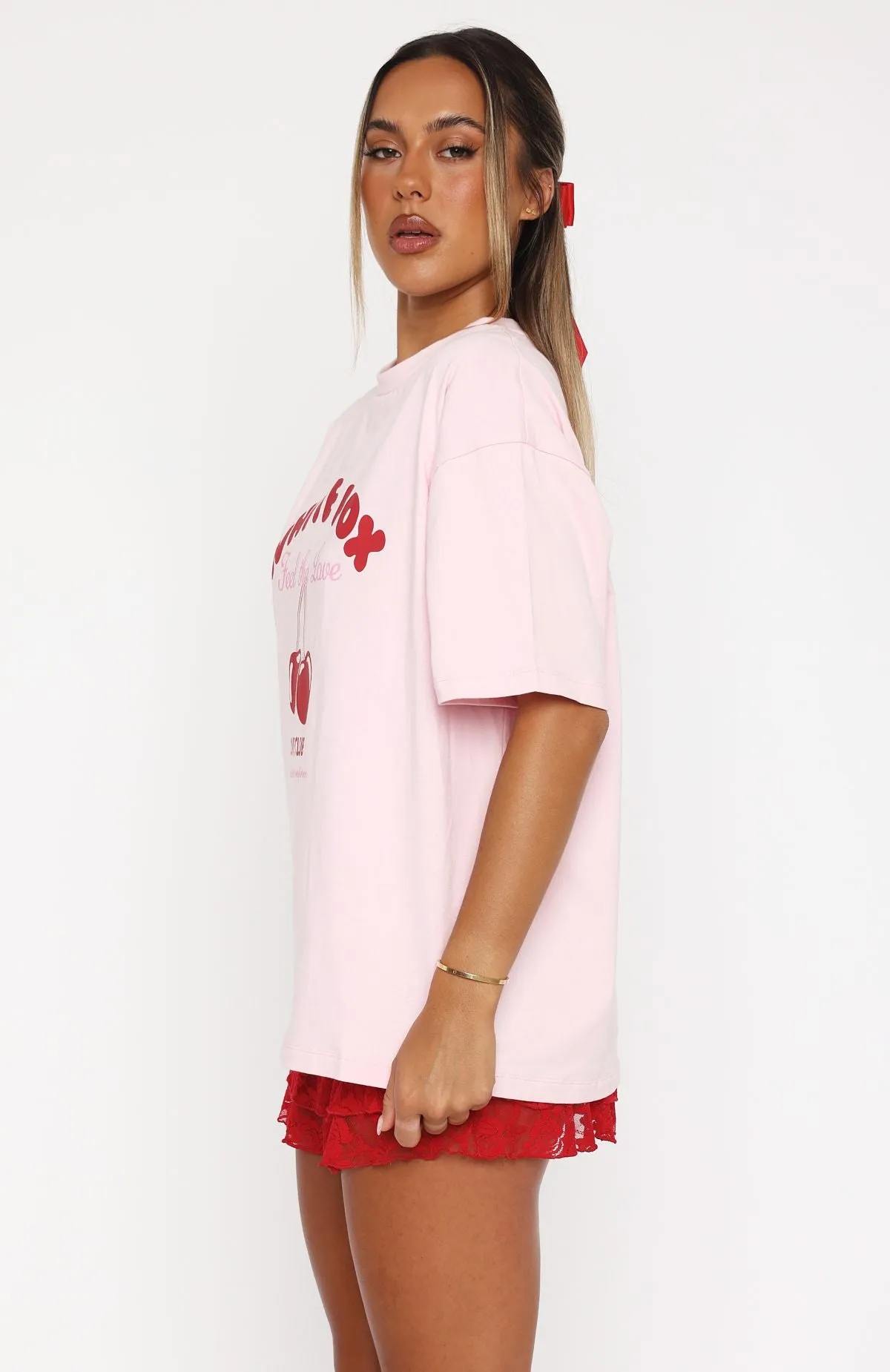Circular Knit Technology LaserCutVents Love Me Tender Oversized Tee Pink