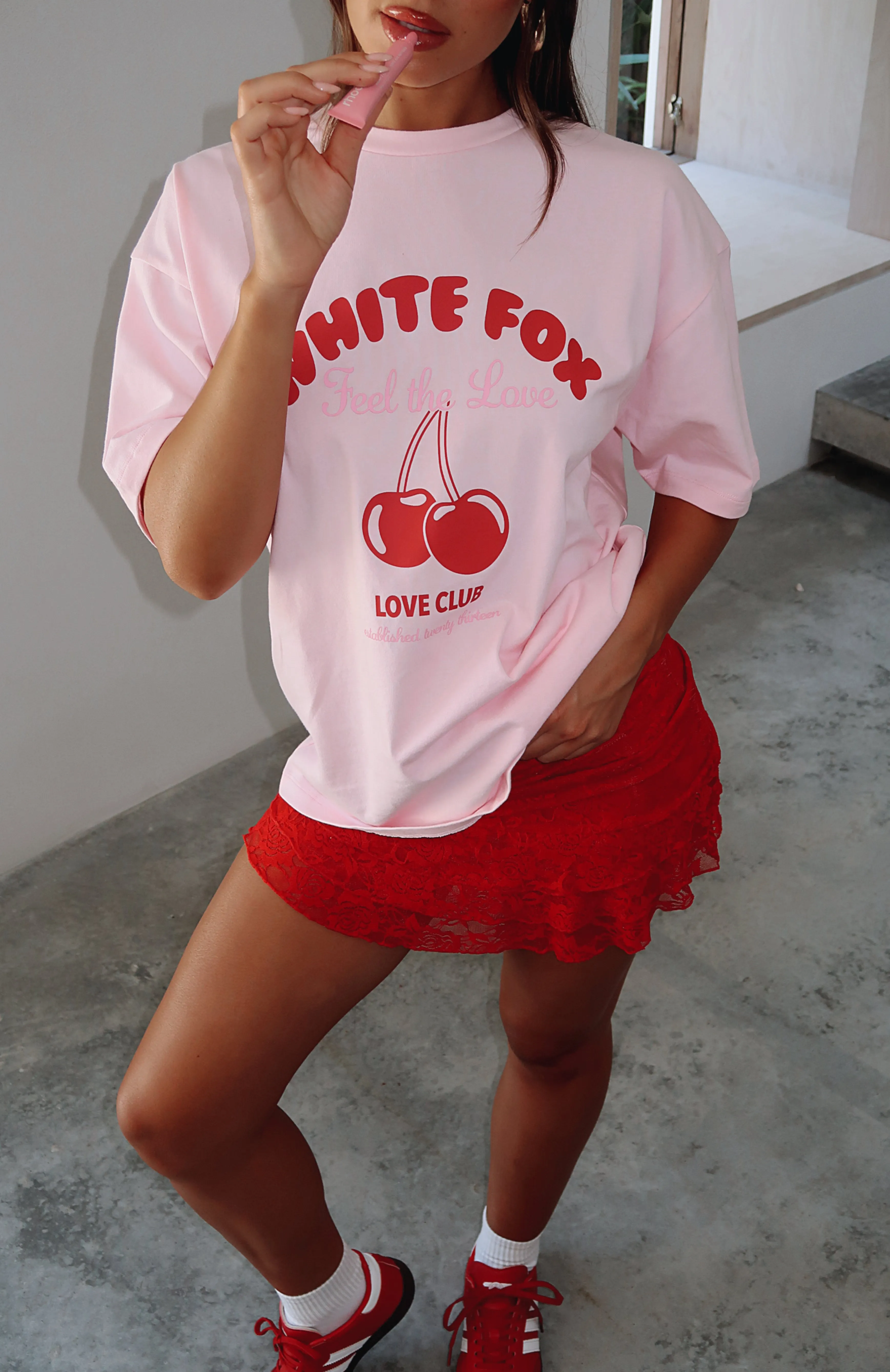 Love Me Tender Oversized Tee Pink Layered Neckline Details