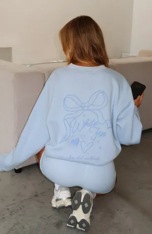 Tubular Knit Method Moisture Wicking Texture Love You Forever Oversized Sweater Baby Blue