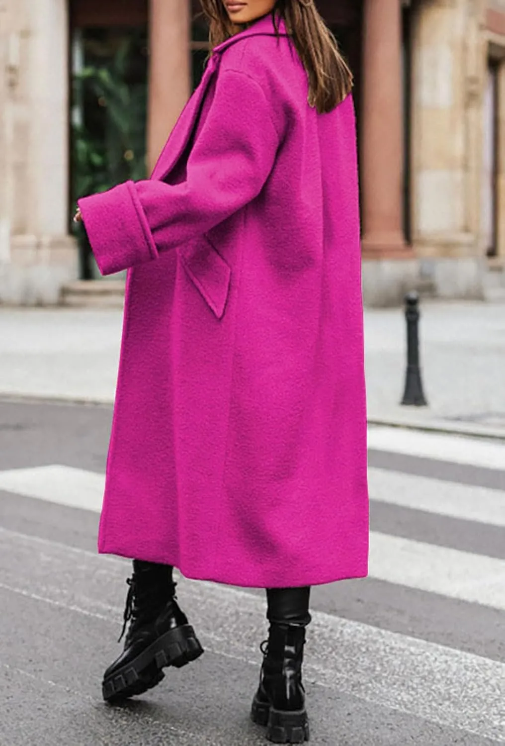 loveimgs Women Double Breasted Long Wool Coat Trench Coat Overcoat Notched Collar Winter Woolen Pea Coat Jacket