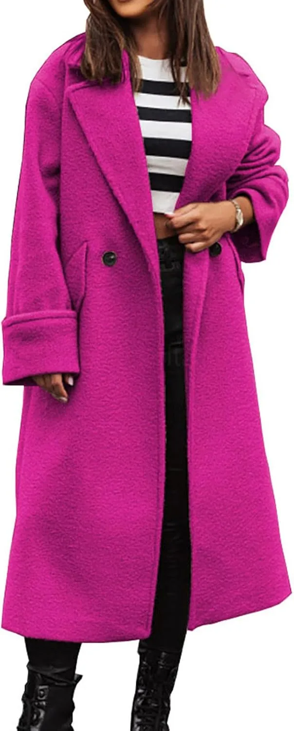 loveimgs Women Double Breasted Long Wool Coat Trench Coat Overcoat Notched Collar Winter Woolen Pea Coat Jacket