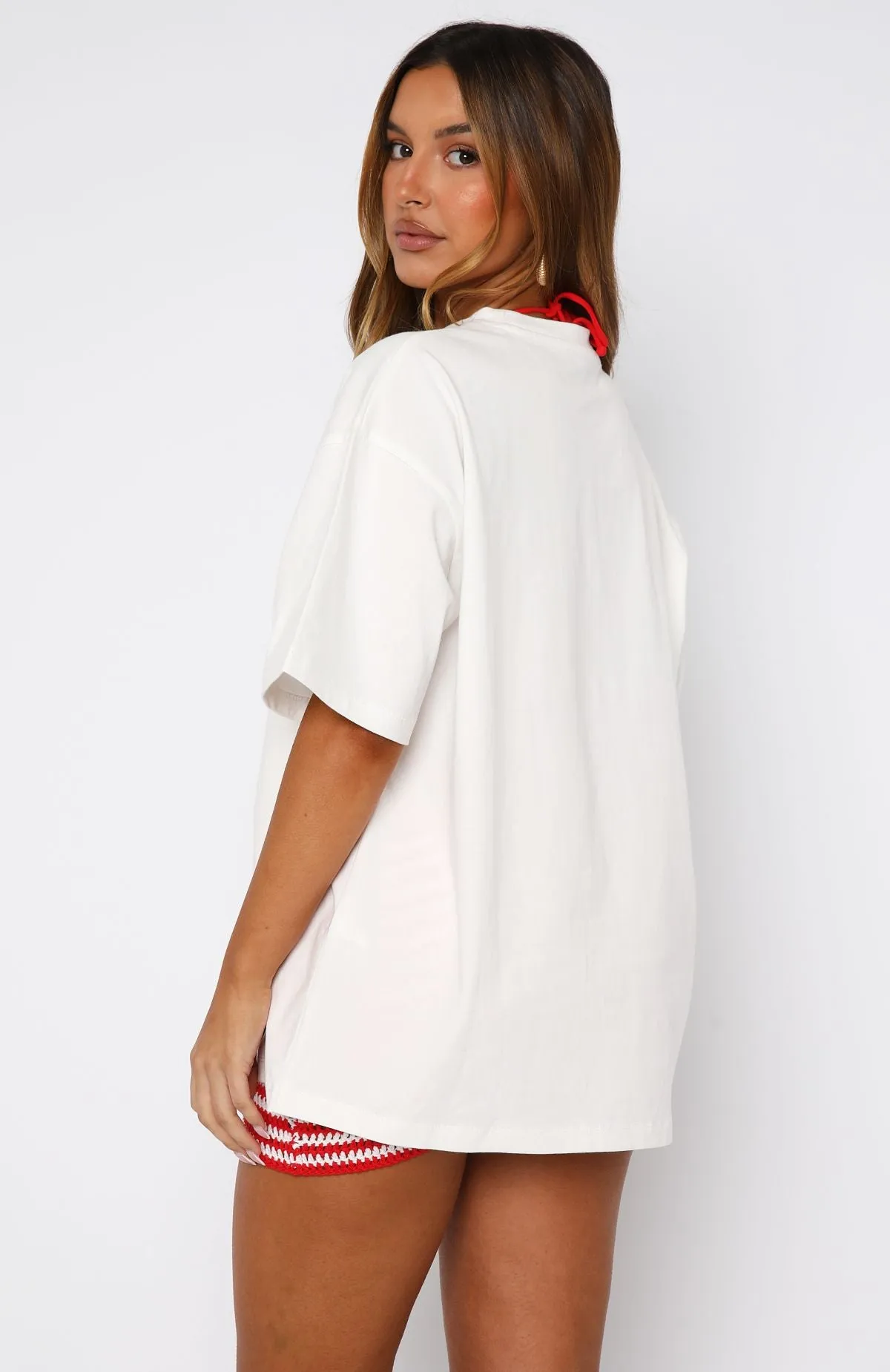 Loving On You Oversized Tee White Seamless Design Contrast Stitch Accent