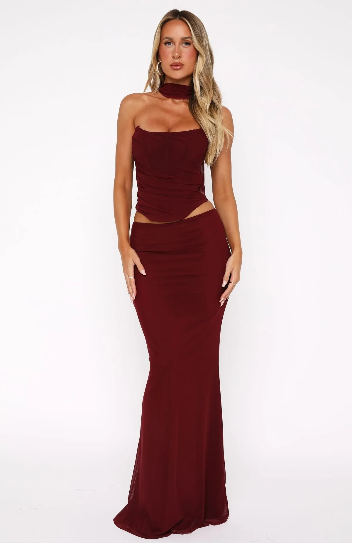 Loving You Maxi Skirt Burgundy Quilted Texture Reinforced Seams