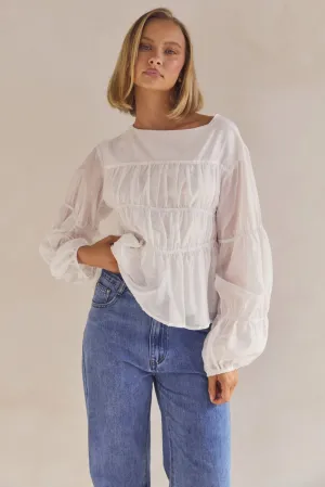 Indra Top (White) Taped Neckline RaglanSleeve