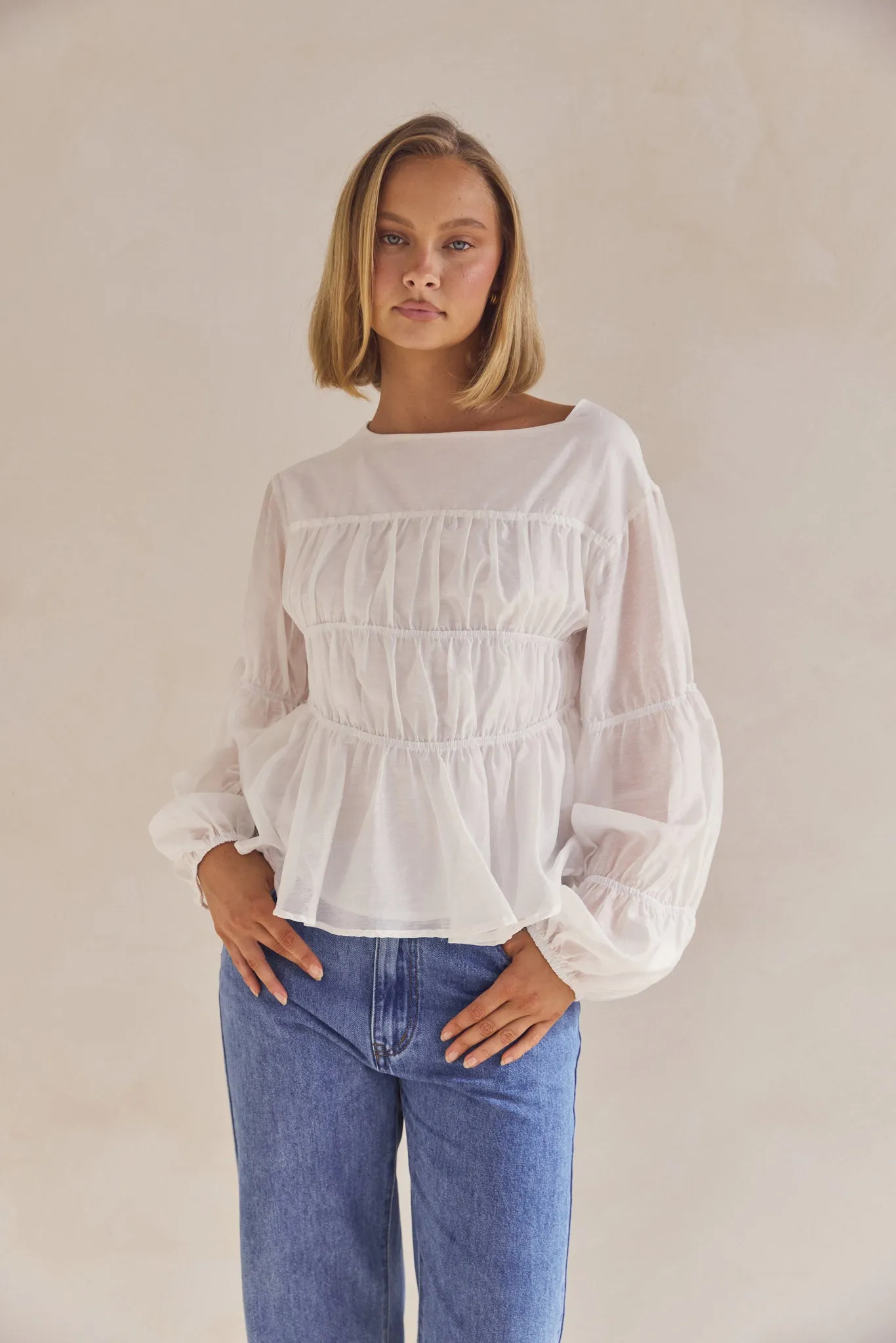 Layered Neckline Details OrganicCottonBlend Indra Top (White)
