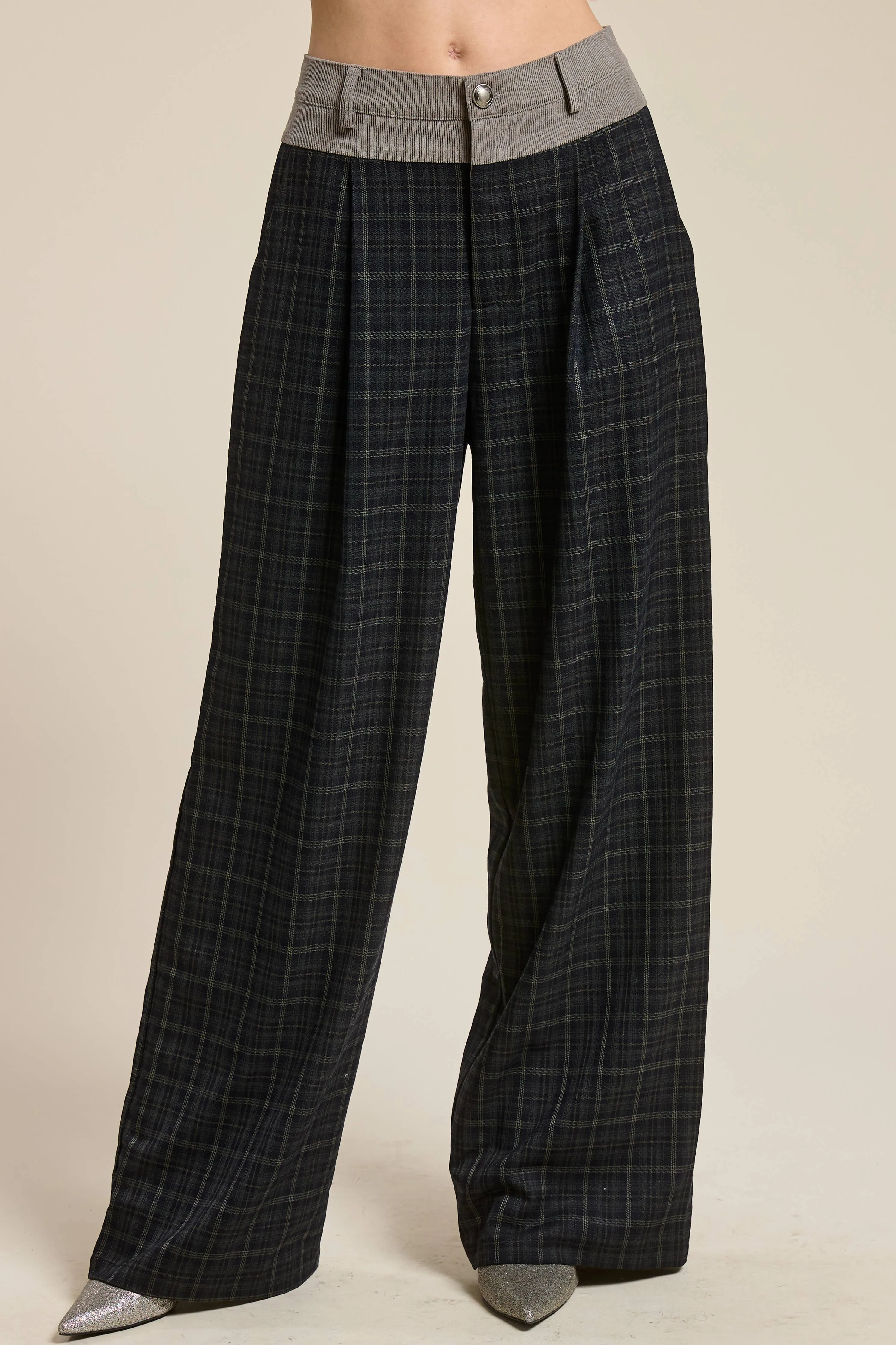 Trendy Layering Mixed Media Plaid Trousers