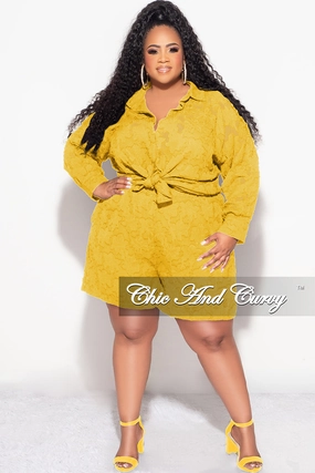 Slim Silhouette Base Layer Final Sale Plus Size 2pc Collar Button Up Top And Short Set In Mustard