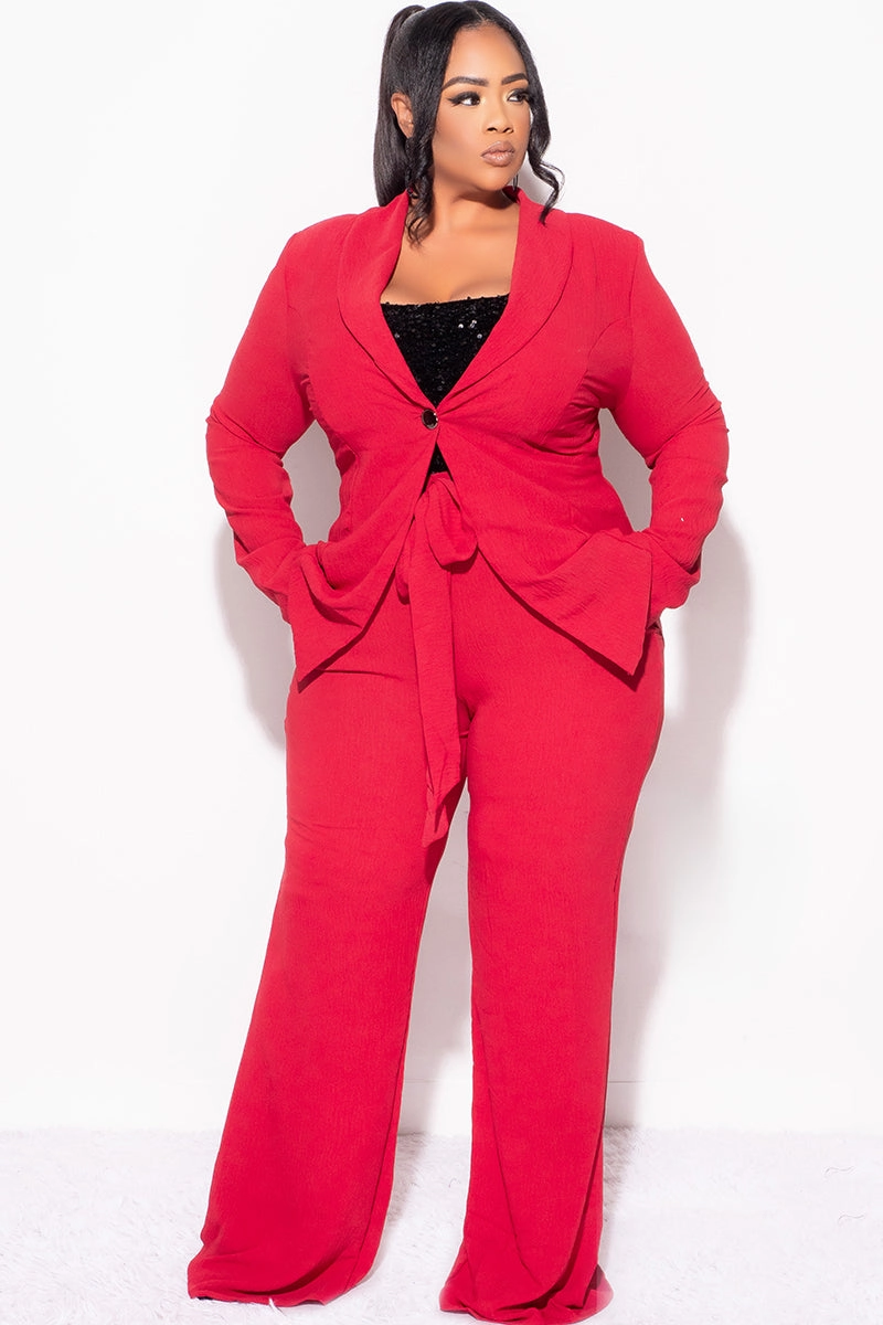 ComfortFit No Ride-Up Final Sale Plus Size 2pc Oversized Pants Suit in Burgundy Wine