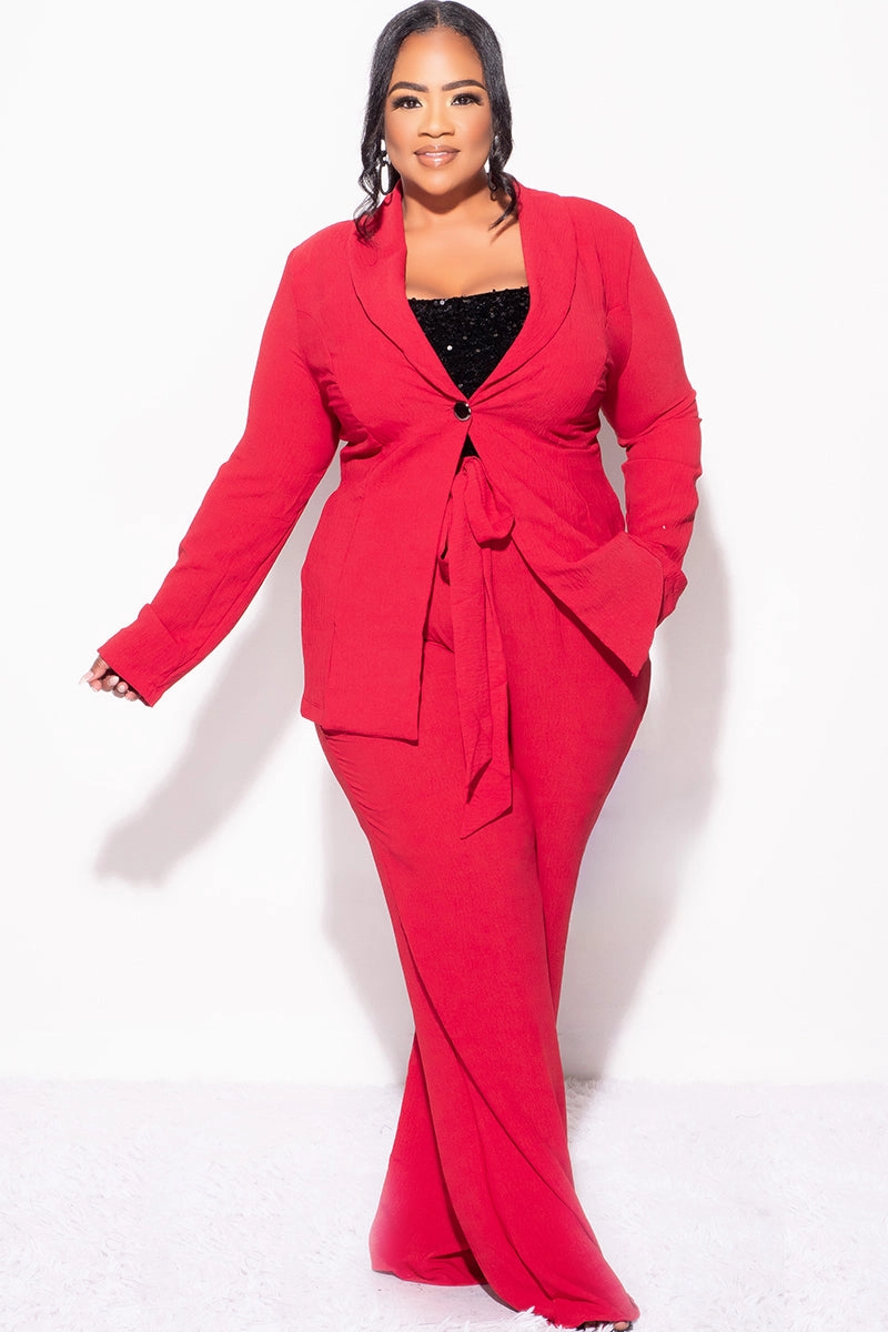 SoftLining FlexibleKneePanels Final Sale Plus Size 2pc Oversized Pants Suit in Burgundy Wine