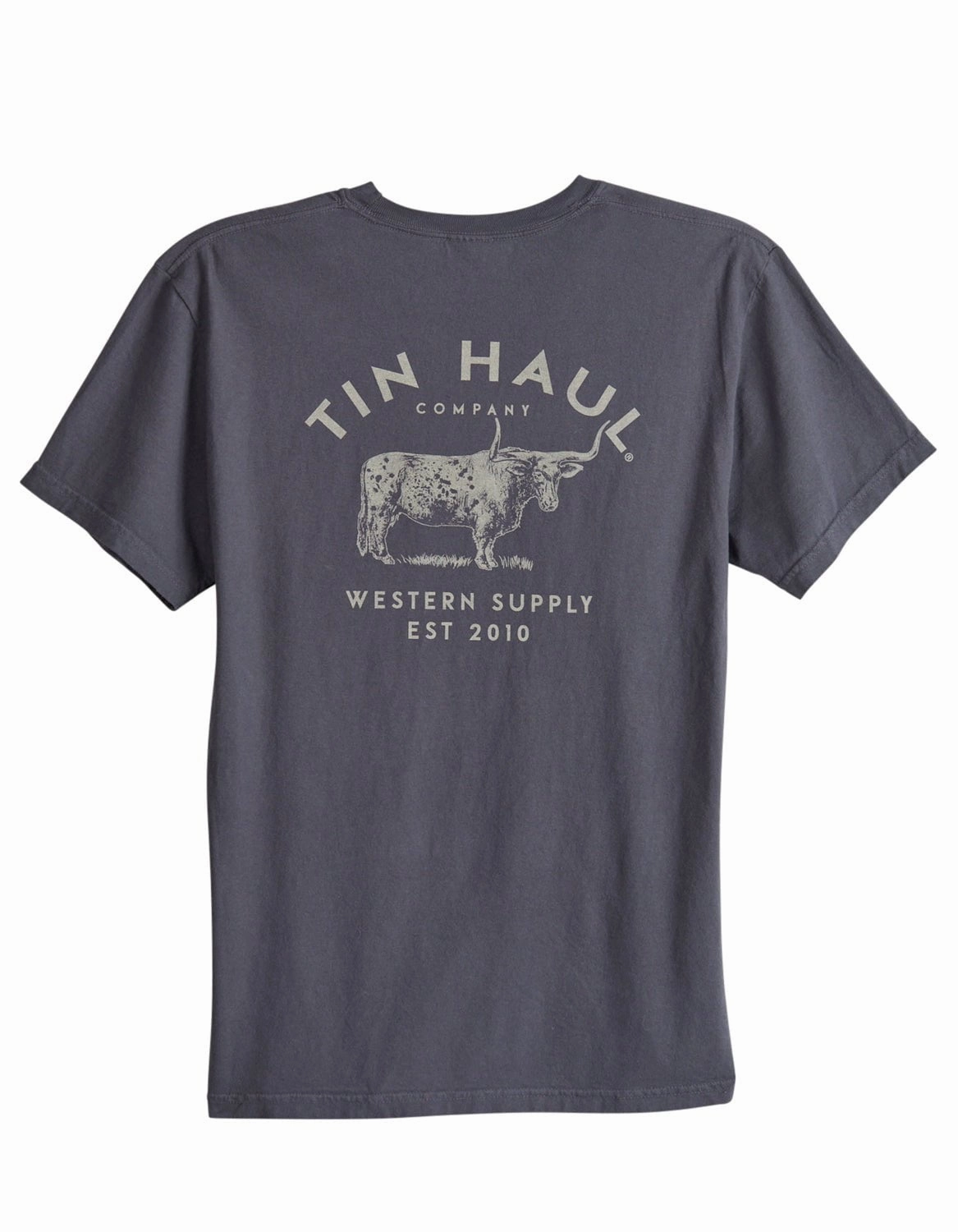 Tin Haul Mens Western Supply Bull Grey 100% Cotton S/S T-Shirt Sporty Style