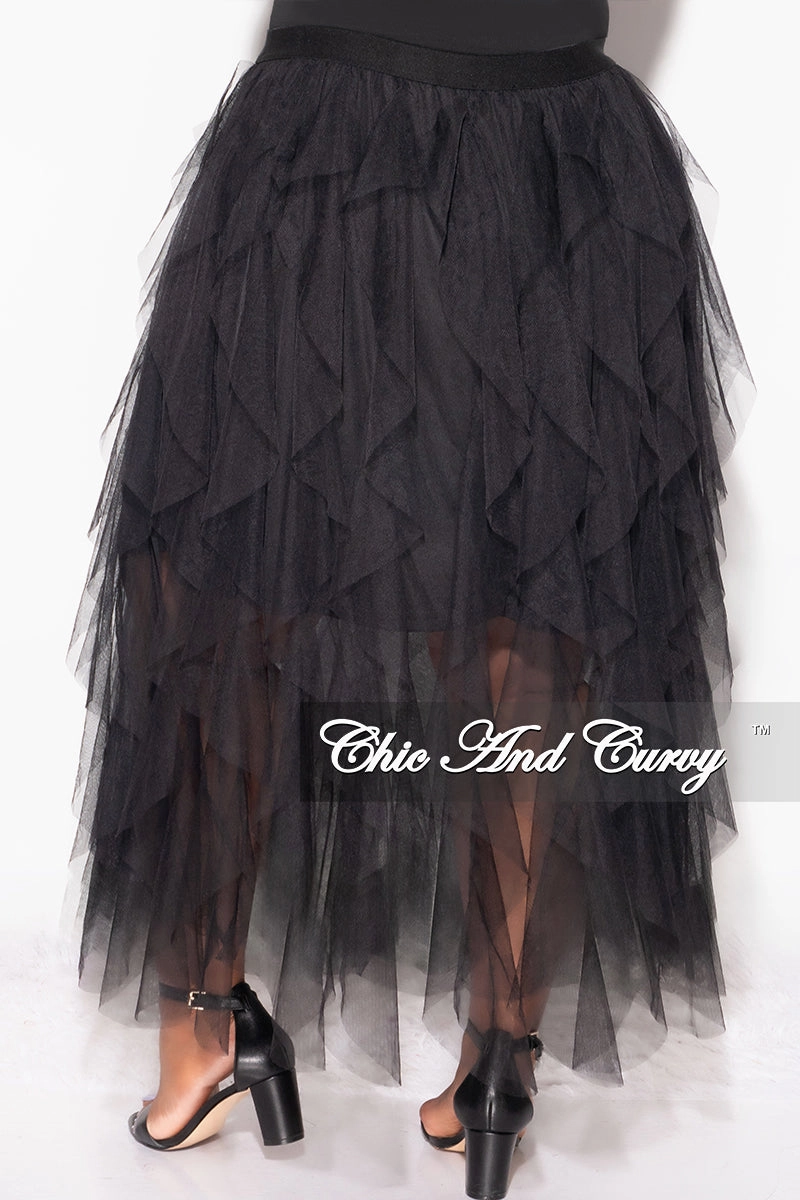 Hygienic Coating EcoFriendlyDye Final Sale Plus Size Multi Layered Mesh Skirt in Black (Skirt Only)