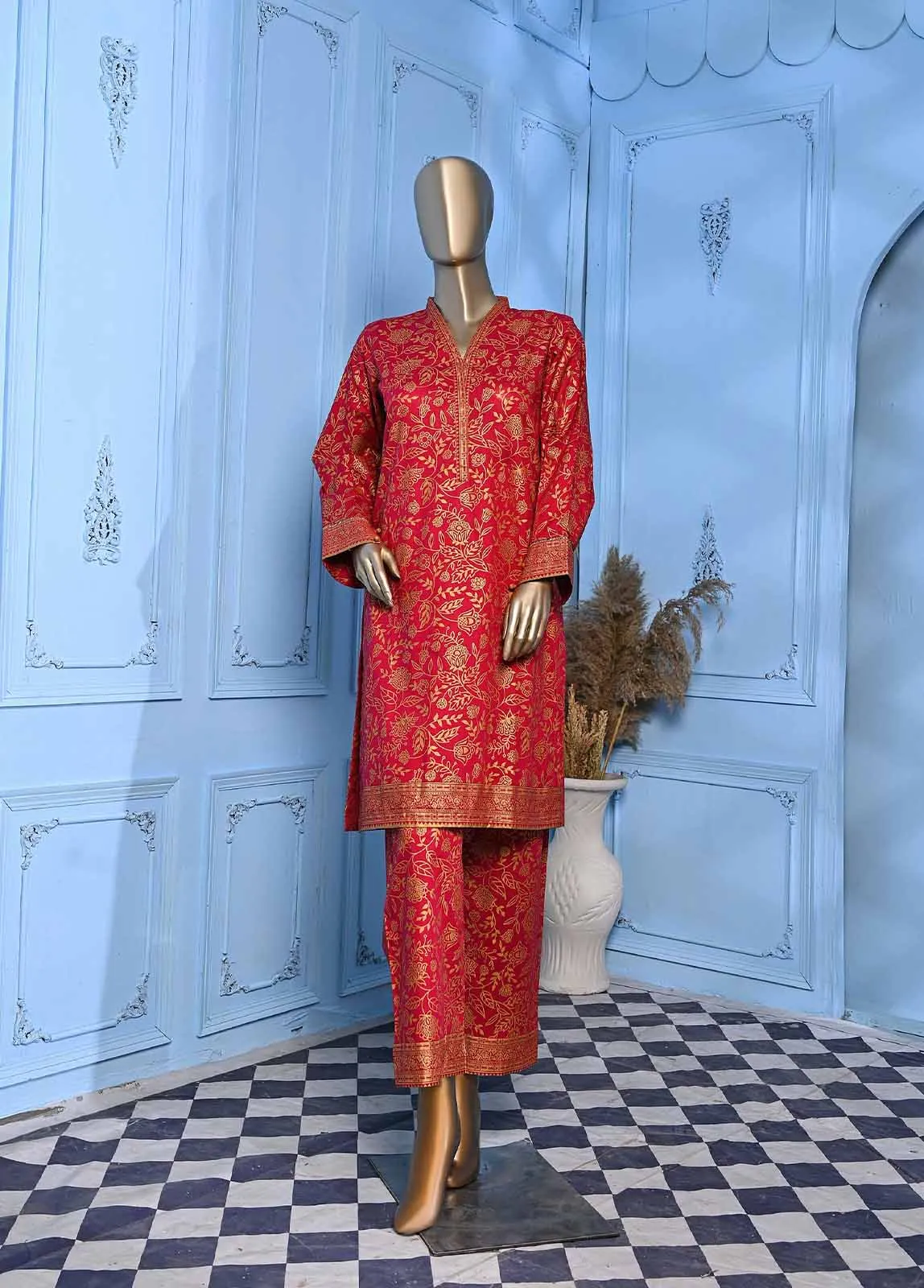 LRGF-023- 2 Piece Gold Printed Stitched