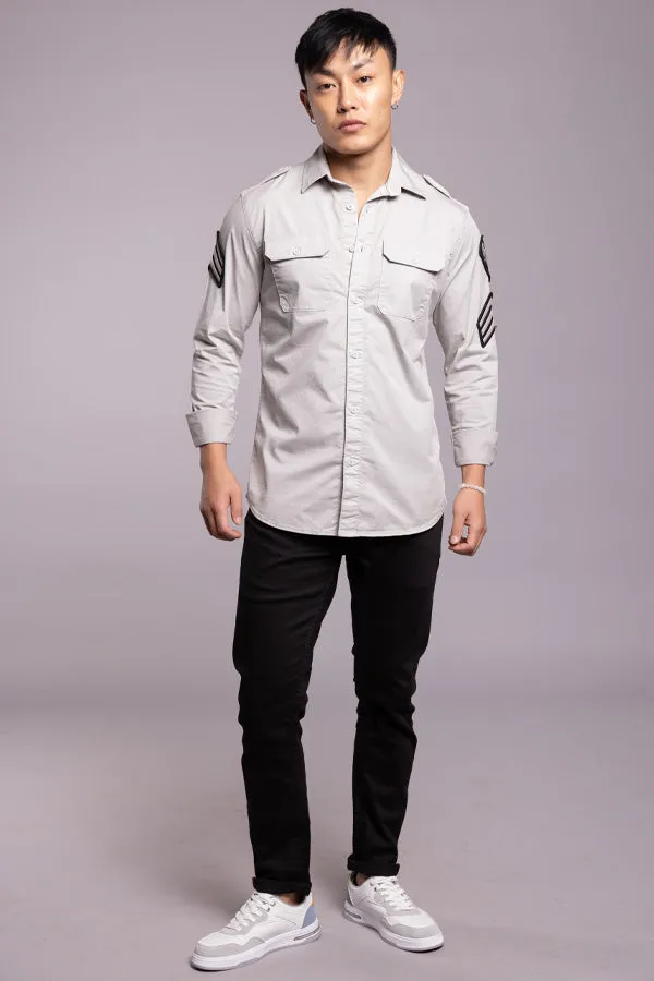 Lt Grey Full Sleeves Solid Shirt