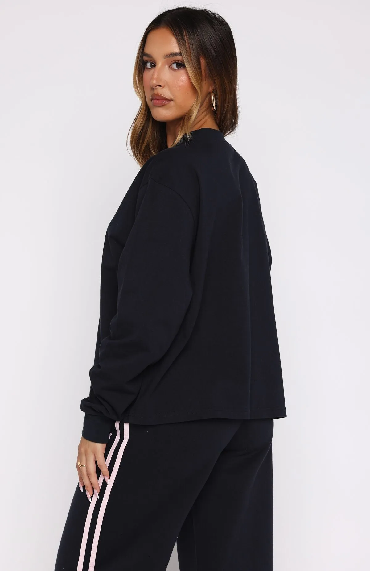 Ribbed Edging Office Casual Lucky Thirteen Charise Long Sleeve Tee Navy