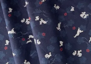 Lucky White Bunnies Indigo Quilting Cotton (Made in Japan)