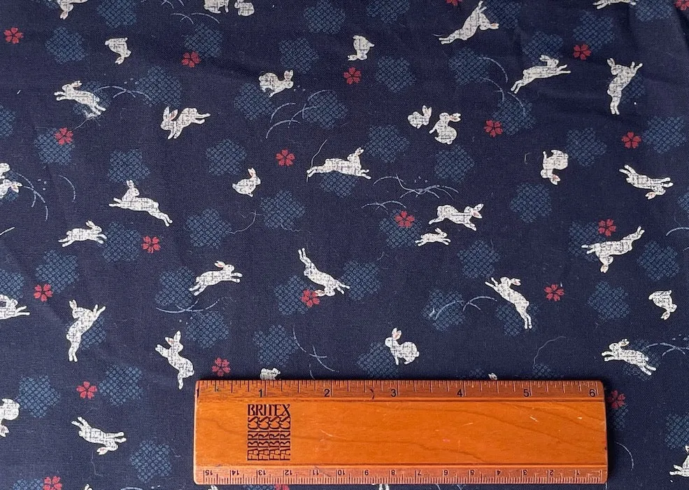 Lucky White Bunnies Indigo Quilting Cotton (Made in Japan)