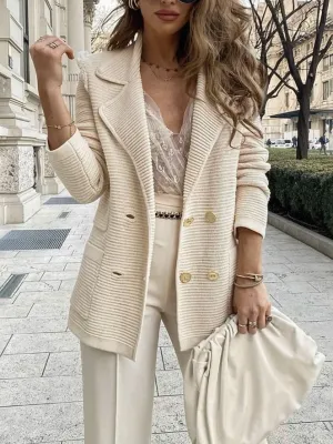 Luna Blazer | Zweireihiger Damenblazer aus weichem Rippenmaterial
