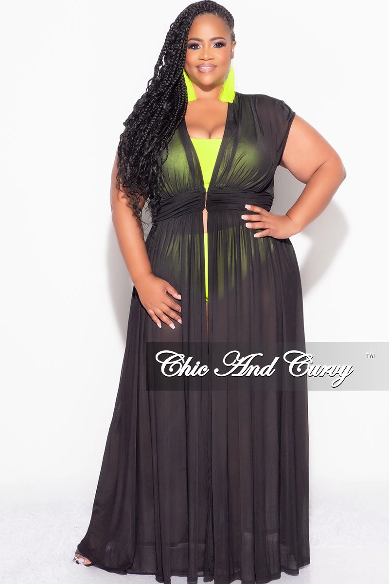 Relaxed Fit Design Final Sale Plus Size Goddess Cover Up / Duster in Black Chiffon