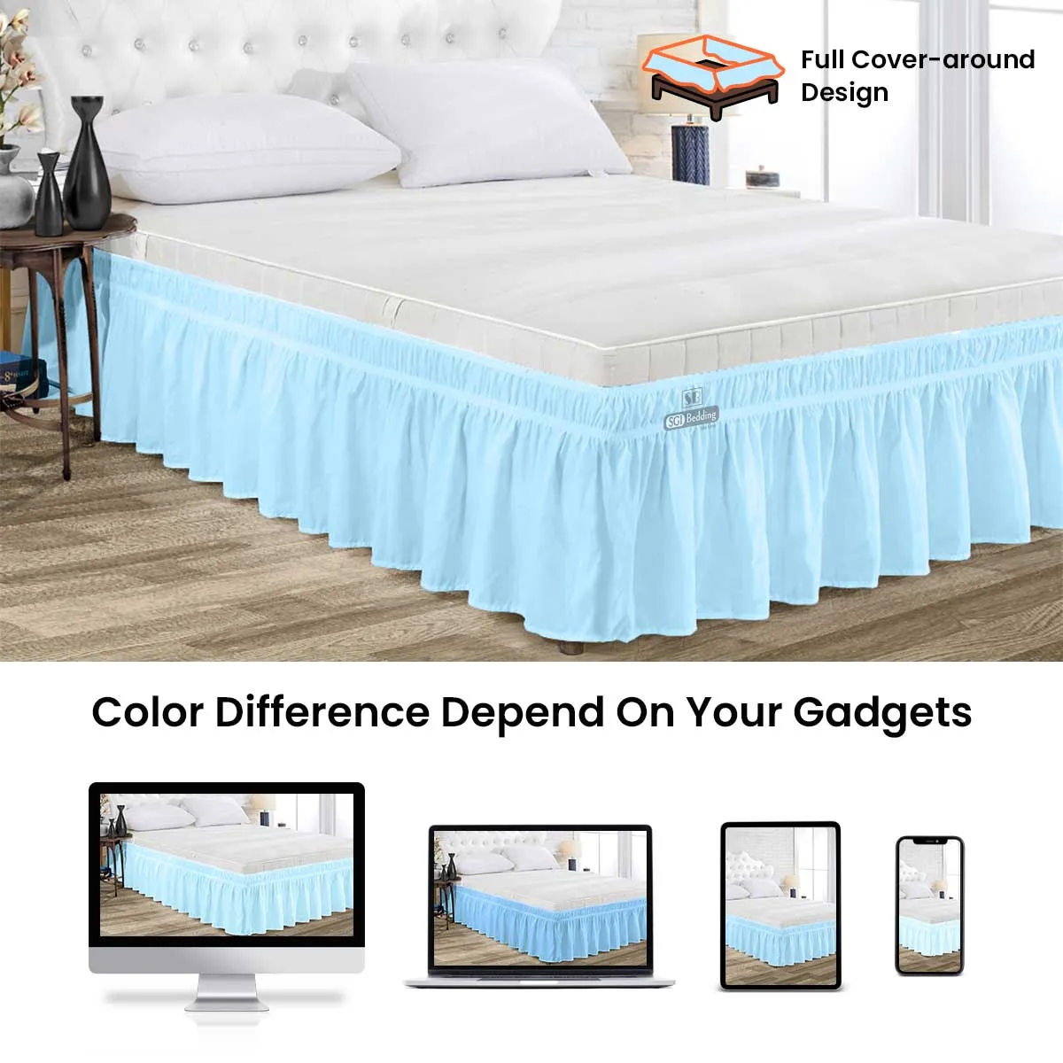 LUXURY LIGHT BLUE WRAP AROUND BED SKIRT