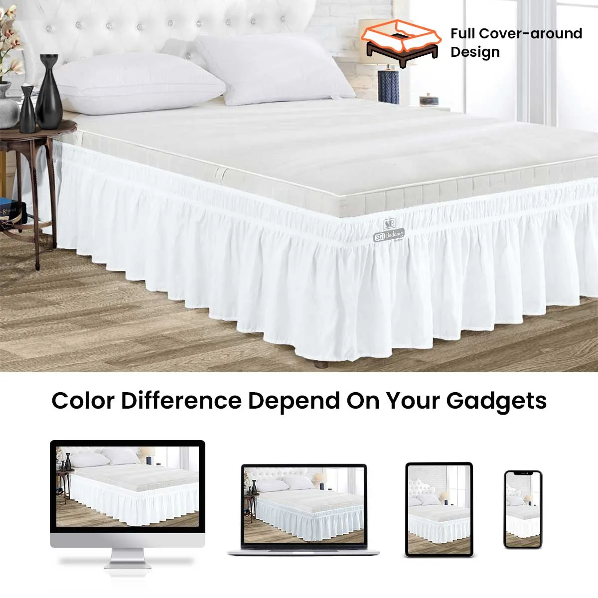 LUXURY WHITE WRAP AROUND BED SKIRT