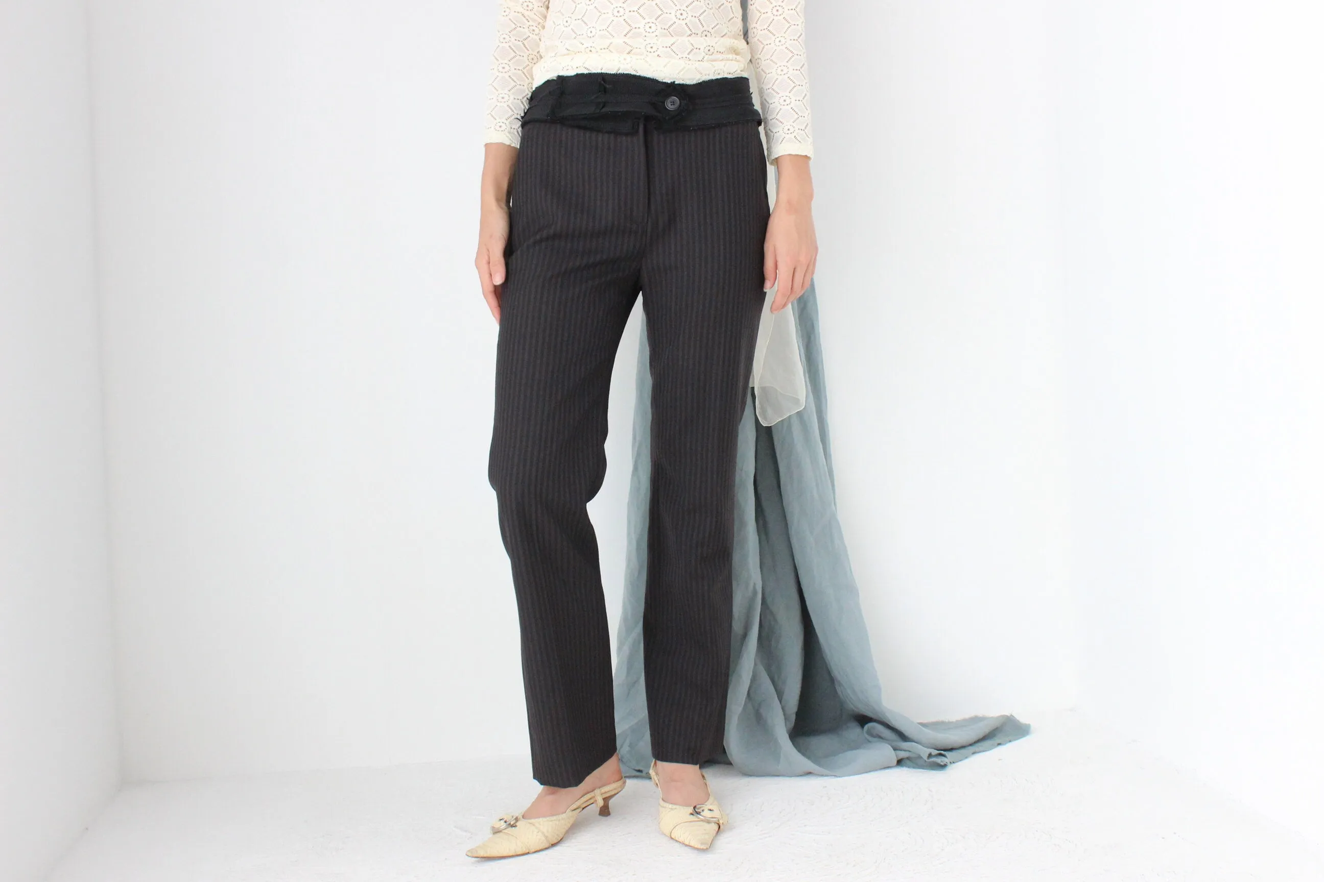 MADE IN ITALY 2000s Prada Runway Frayed Waist Wool Trousers