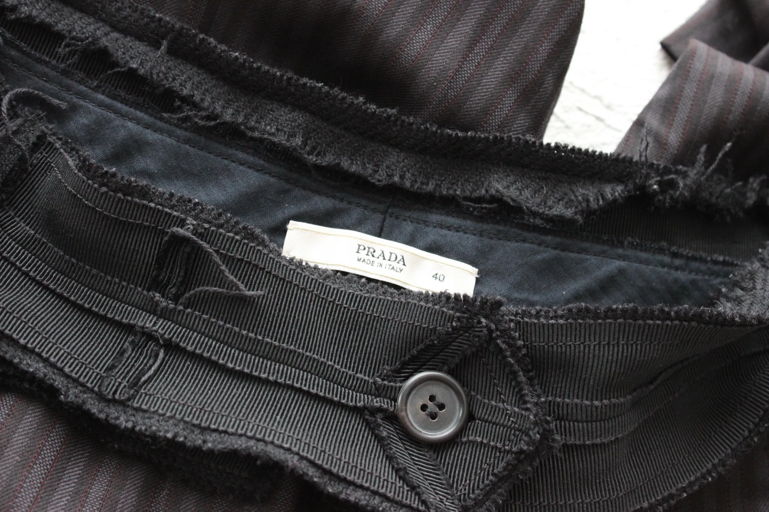 MADE IN ITALY 2000s Prada Runway Frayed Waist Wool Trousers