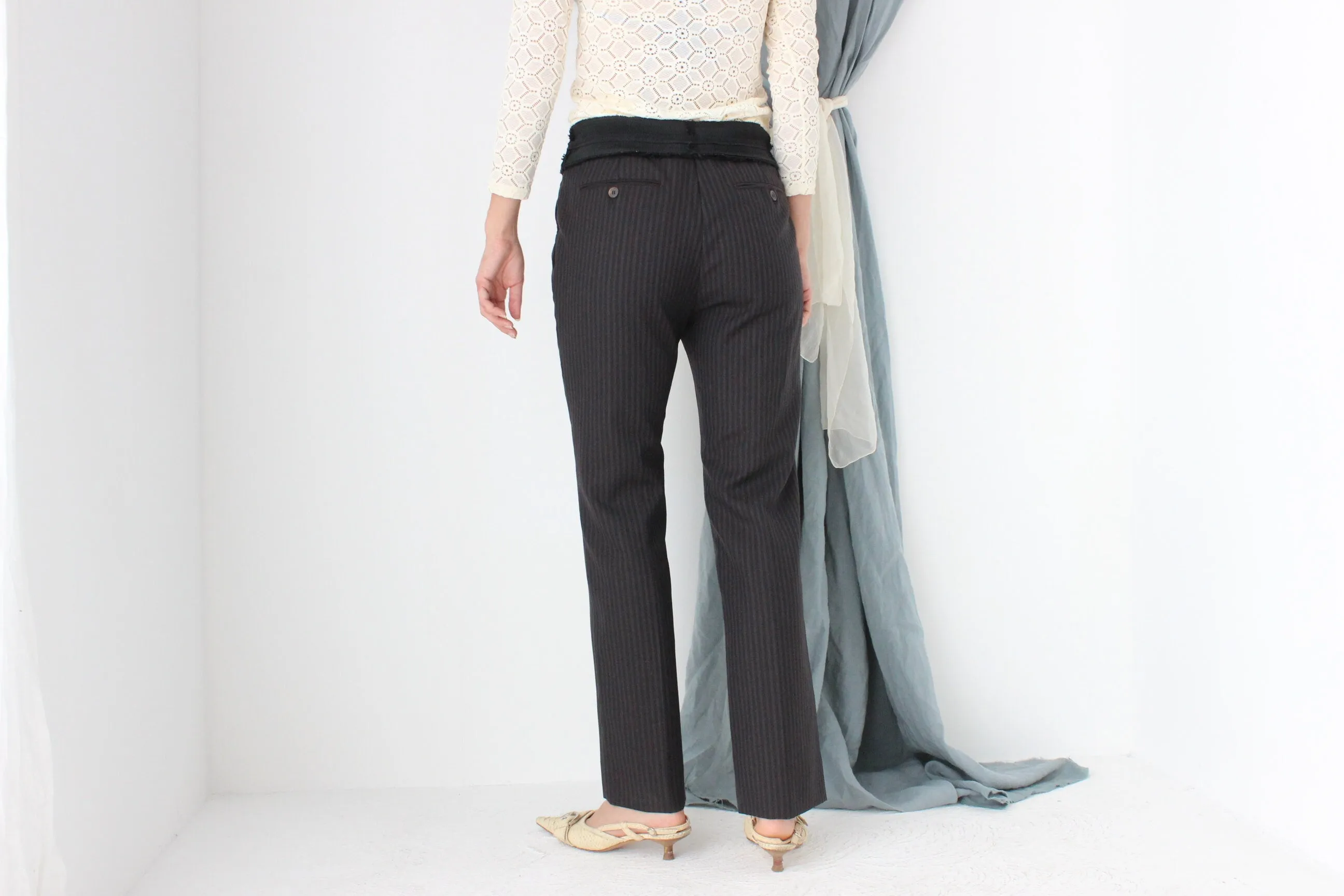 MADE IN ITALY 2000s Prada Runway Frayed Waist Wool Trousers