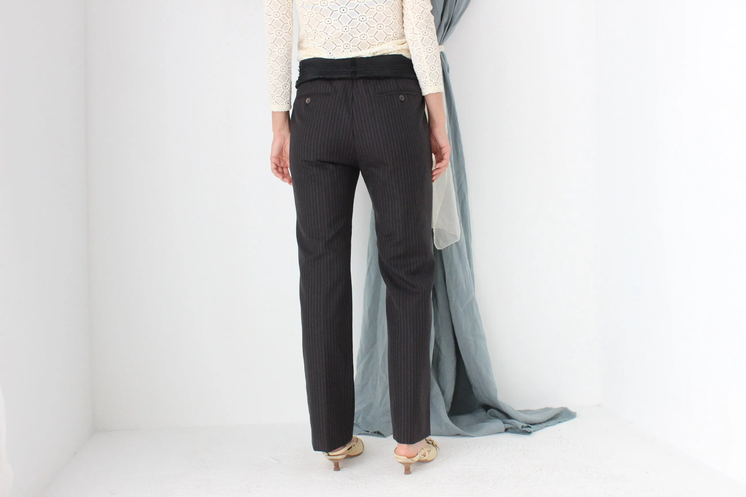 MADE IN ITALY 2000s Prada Runway Frayed Waist Wool Trousers