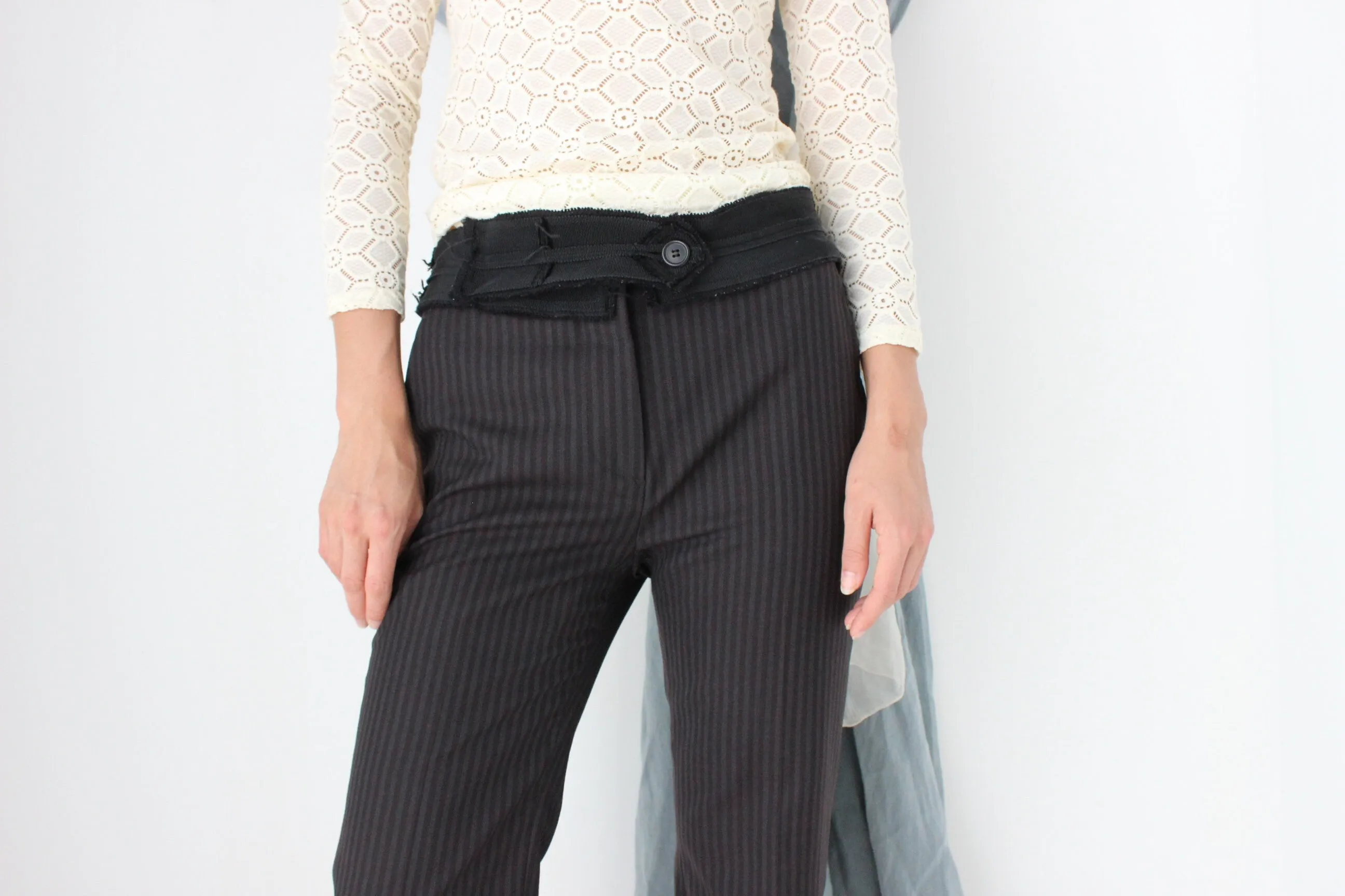 MADE IN ITALY 2000s Prada Runway Frayed Waist Wool Trousers