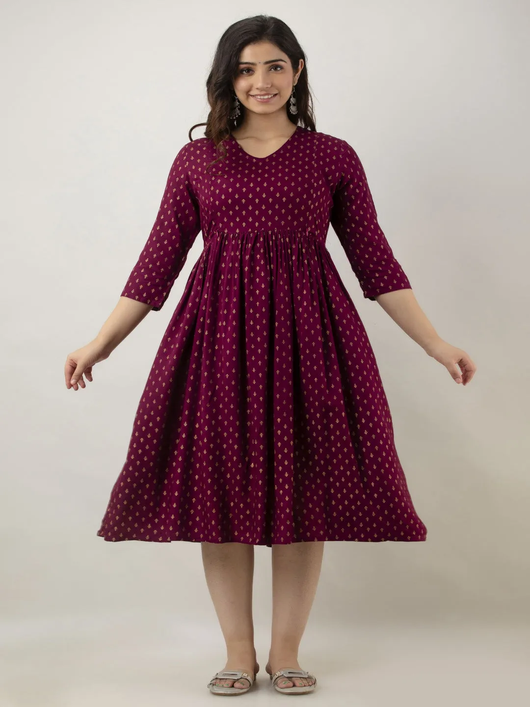 Magenta Rayon Maternity & Feeding Kurta