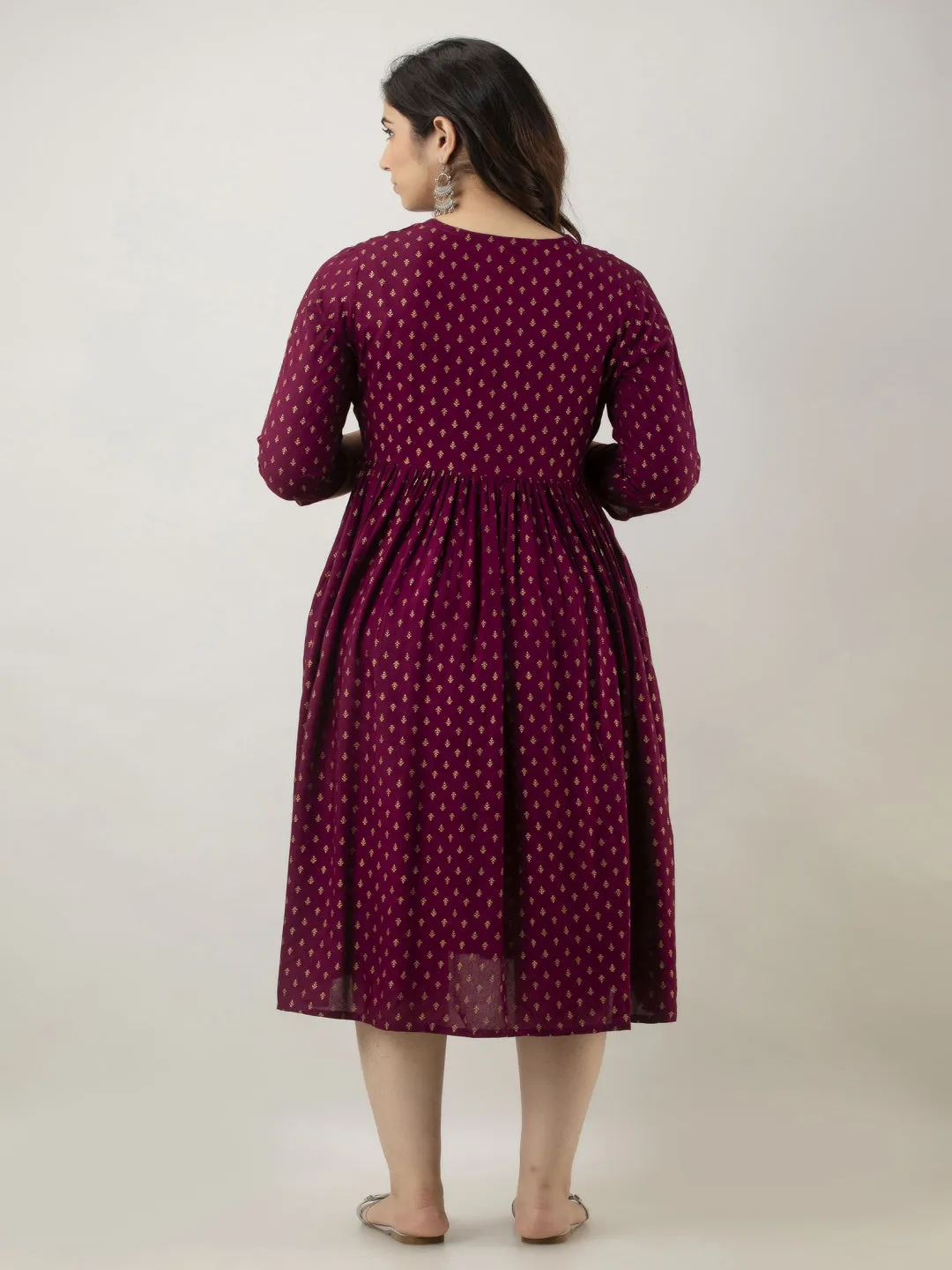 Magenta Rayon Maternity & Feeding Kurta