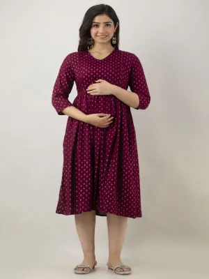 Magenta Rayon Maternity & Feeding Kurta