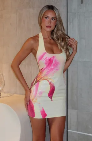 Make Me Money Sequin Halter Mini Dress Lemon Spritz AntiStaticInnerLining