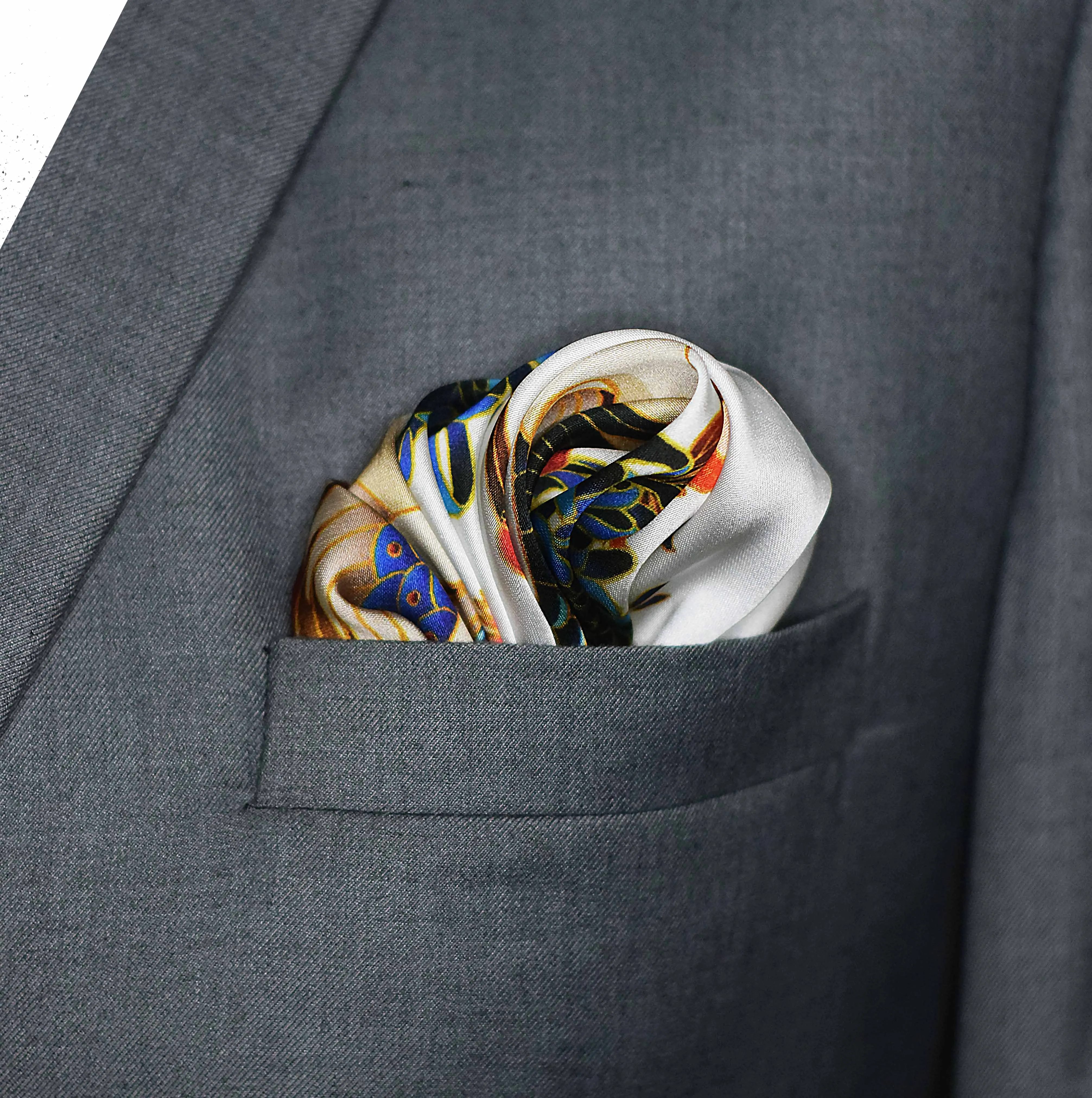MANDARIN HERON WHITE - SILK POCKET SQUARES