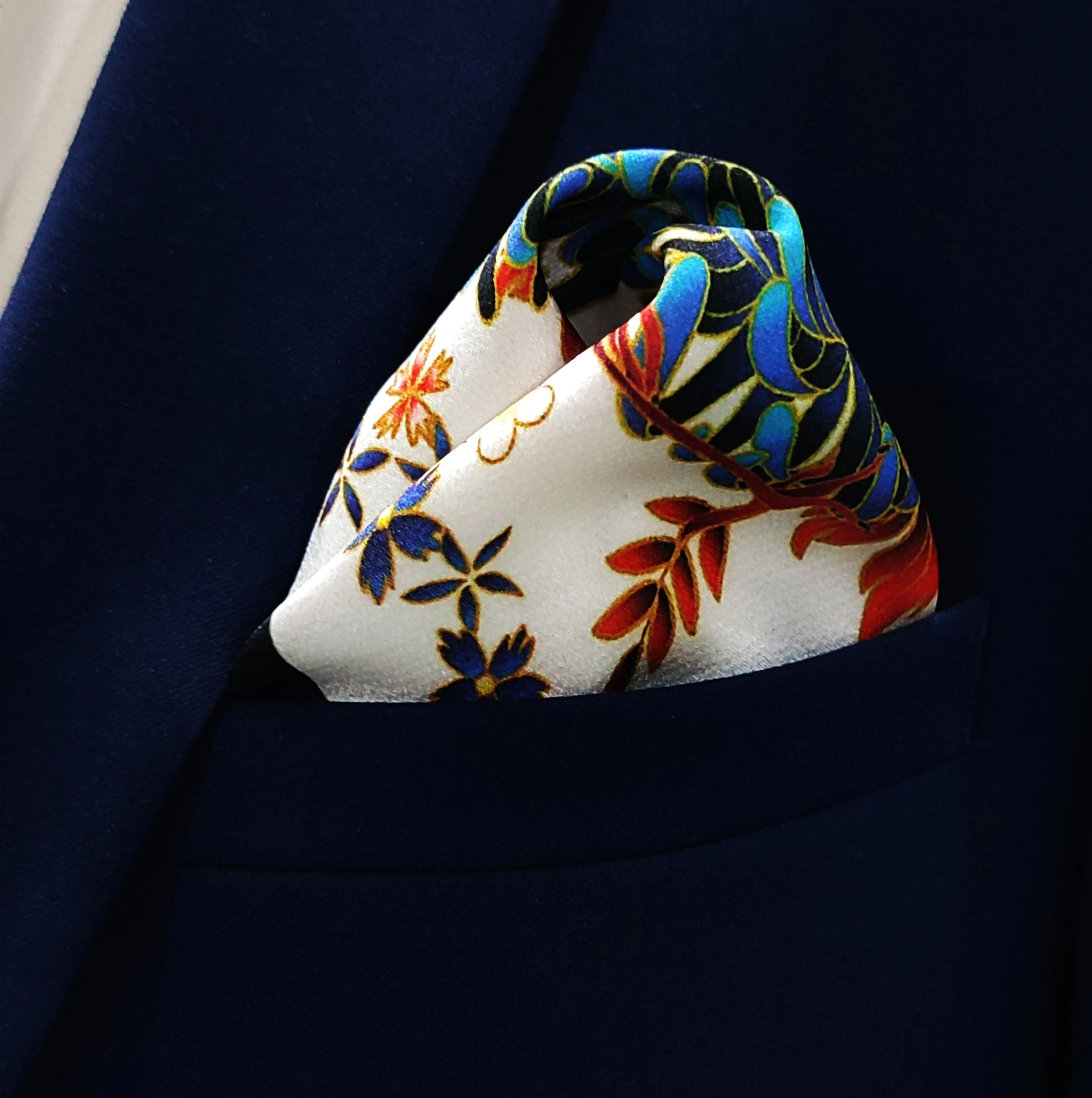 MANDARIN HERON WHITE - SILK POCKET SQUARES
