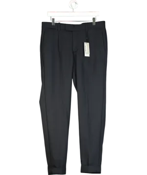MANGO Blue Pleat Detail Wool Trousers W34