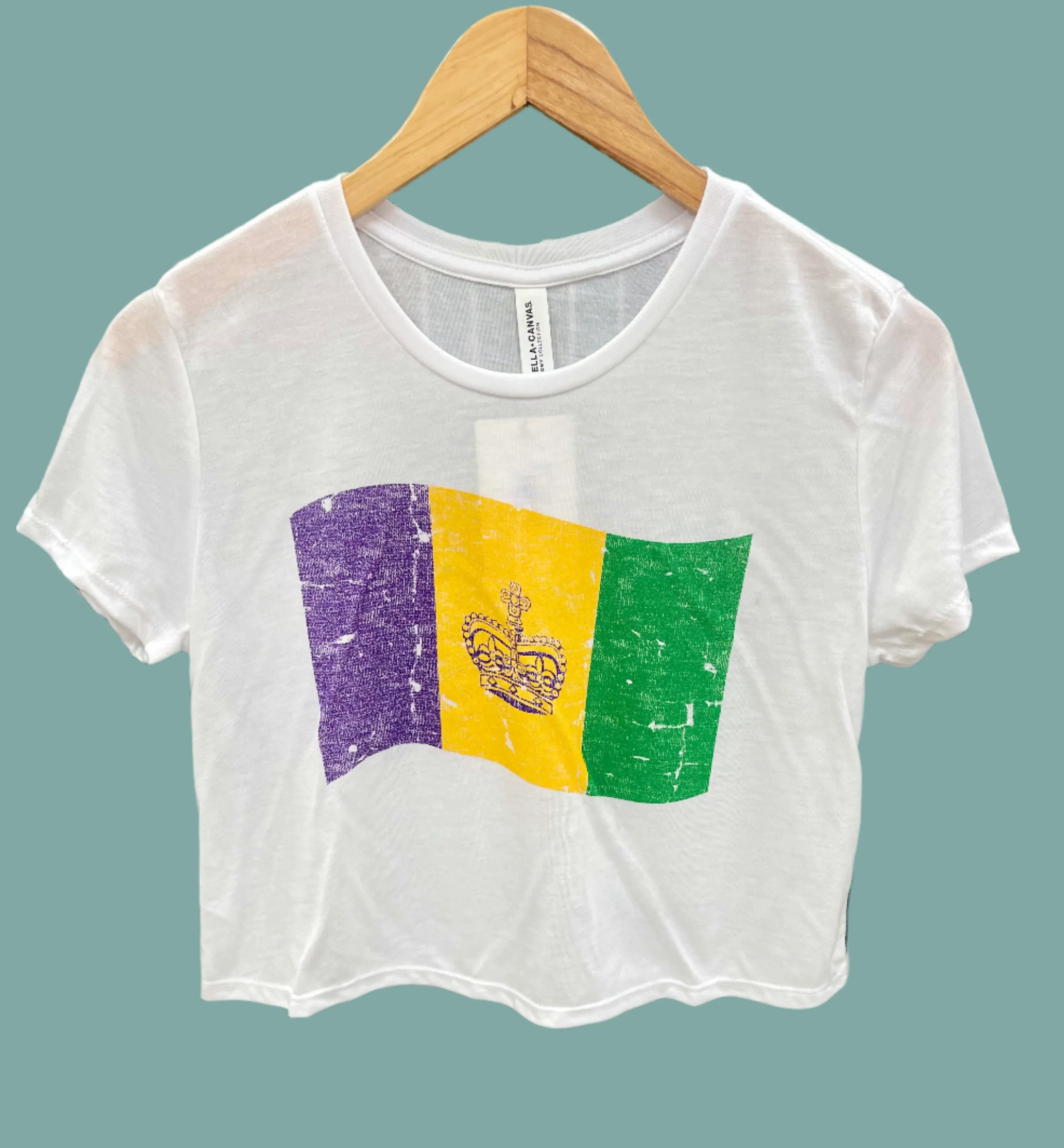 Mardi Gras Flag Cropped Tee Hidden Storage Pockets
