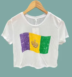 Mardi Gras Flag Cropped Tee Wear Resistant Fabric Versatile Performance