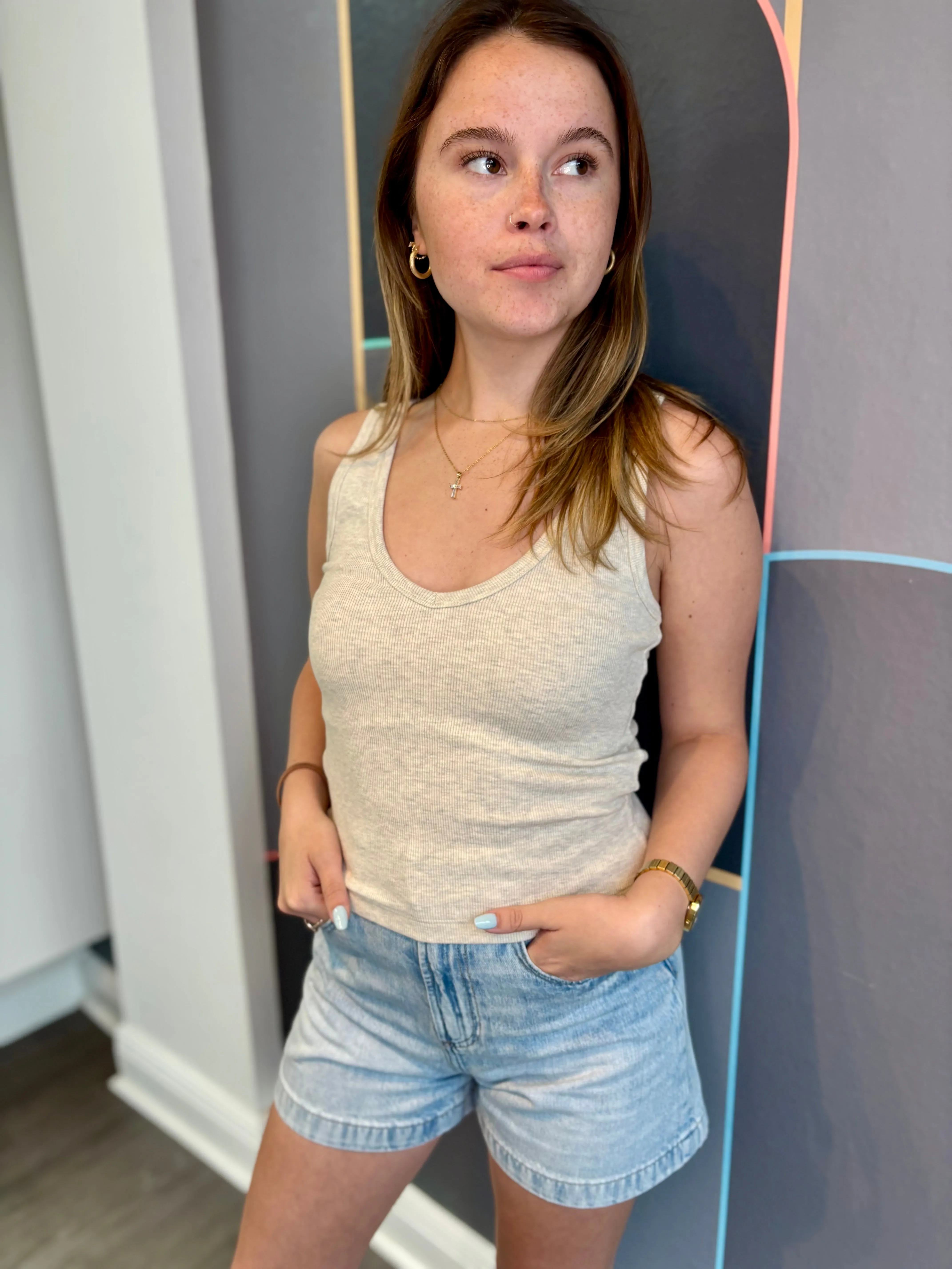 Stylish Hoodie Neutral Tone Stitching Maria Tank