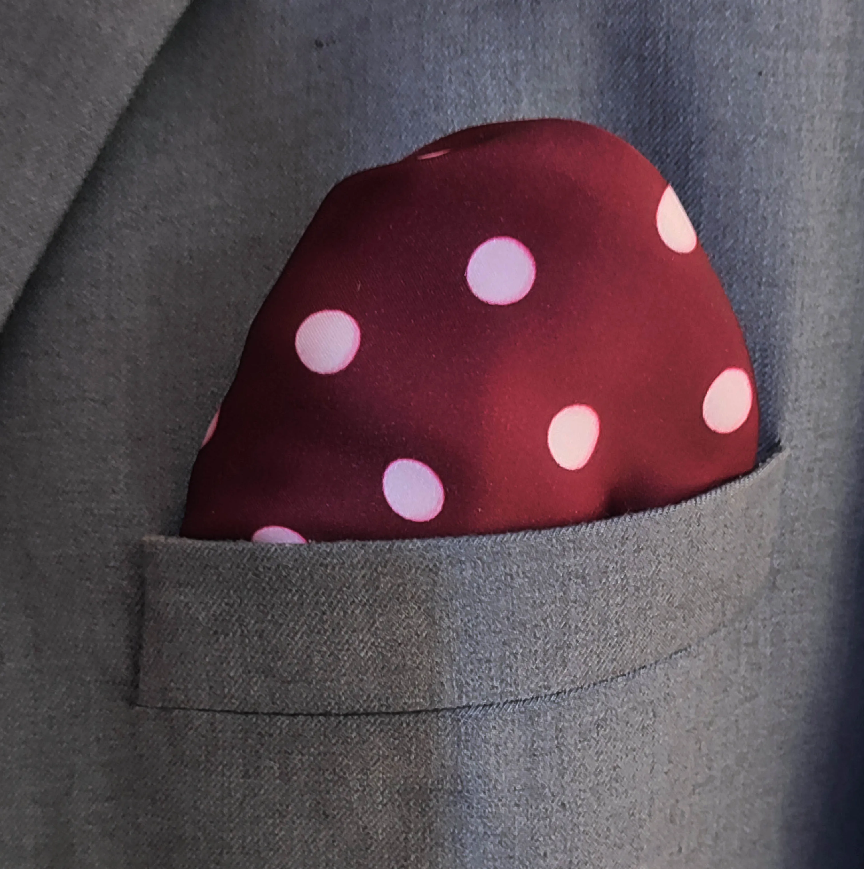maroon with white polka drops - silk pocket squares