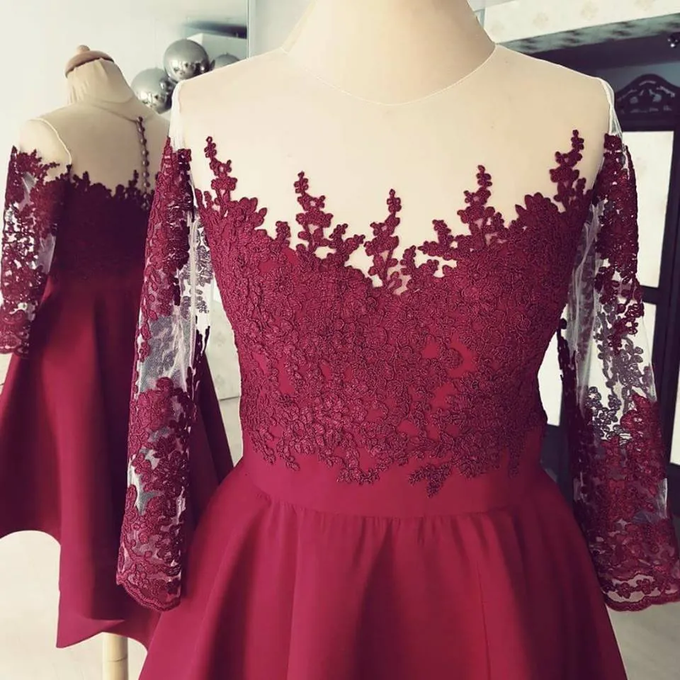 Marvelous Chiffon Jewel Neckline 3/4 Sleeves A-line Homecoming Dresses HD126