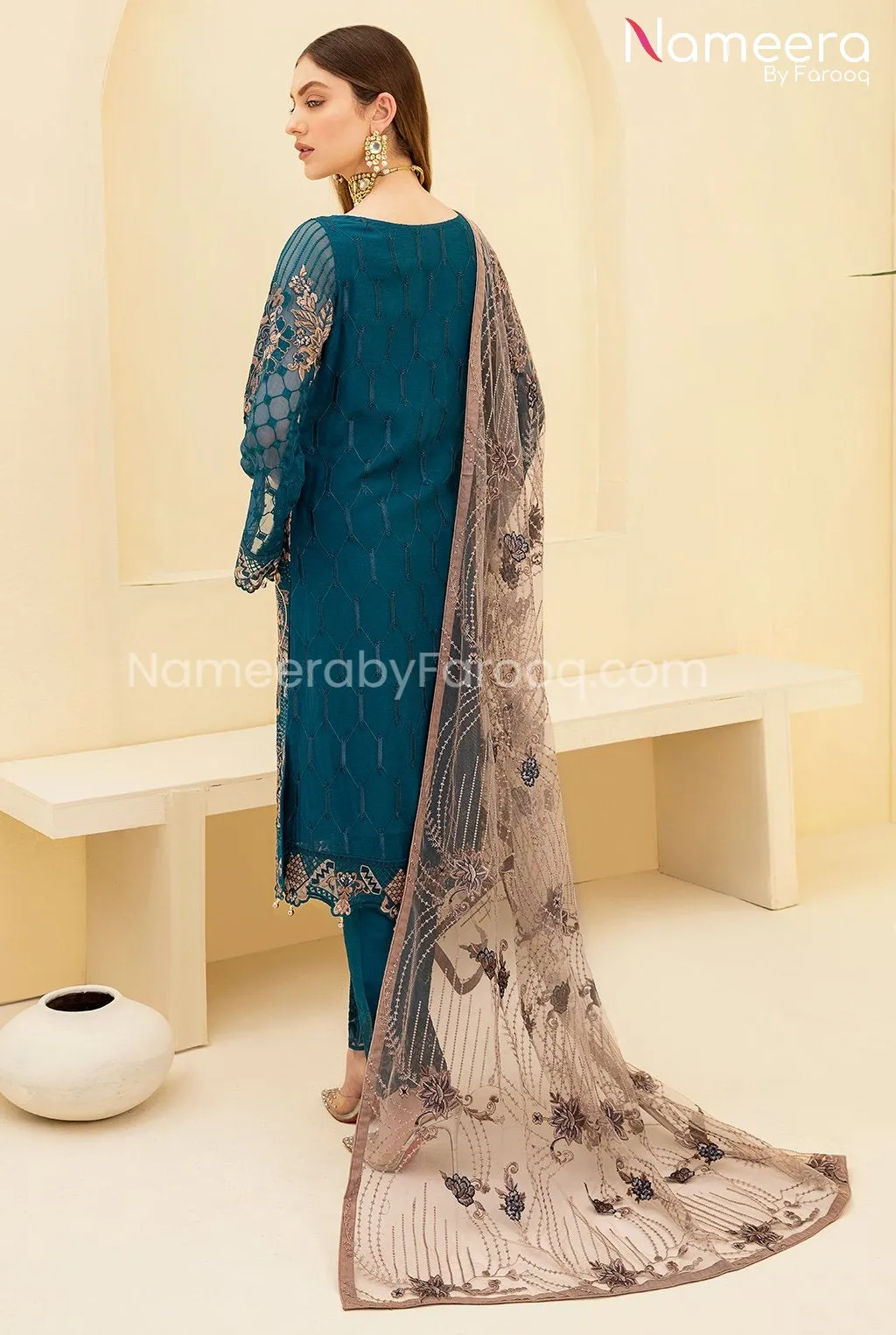 Maryum n Maria Pakistani Gown Dress in Teal Color #PF92