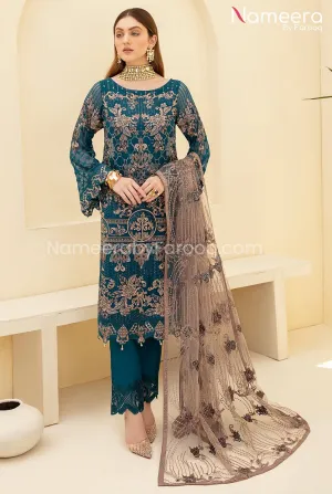 Maryum n Maria Pakistani Gown Dress in Teal Color #PF92