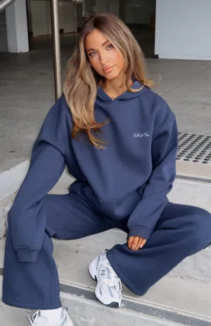 Match Your Words Oversized Hoodie Navy Microfiber Textile Non Irritating Edging