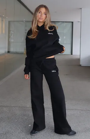 Breathable Yarn Basic Style Match Your Words Wide Leg Sweatpants Black