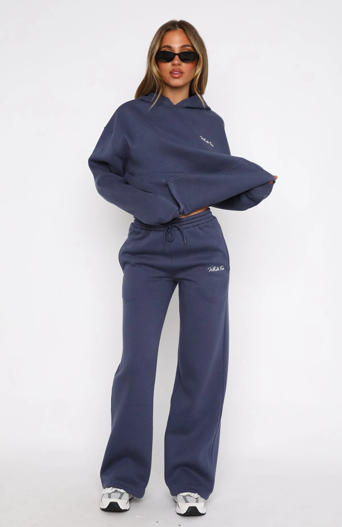 Soft Ribbed Texture Match Your Words Wide Leg Sweatpants Navy