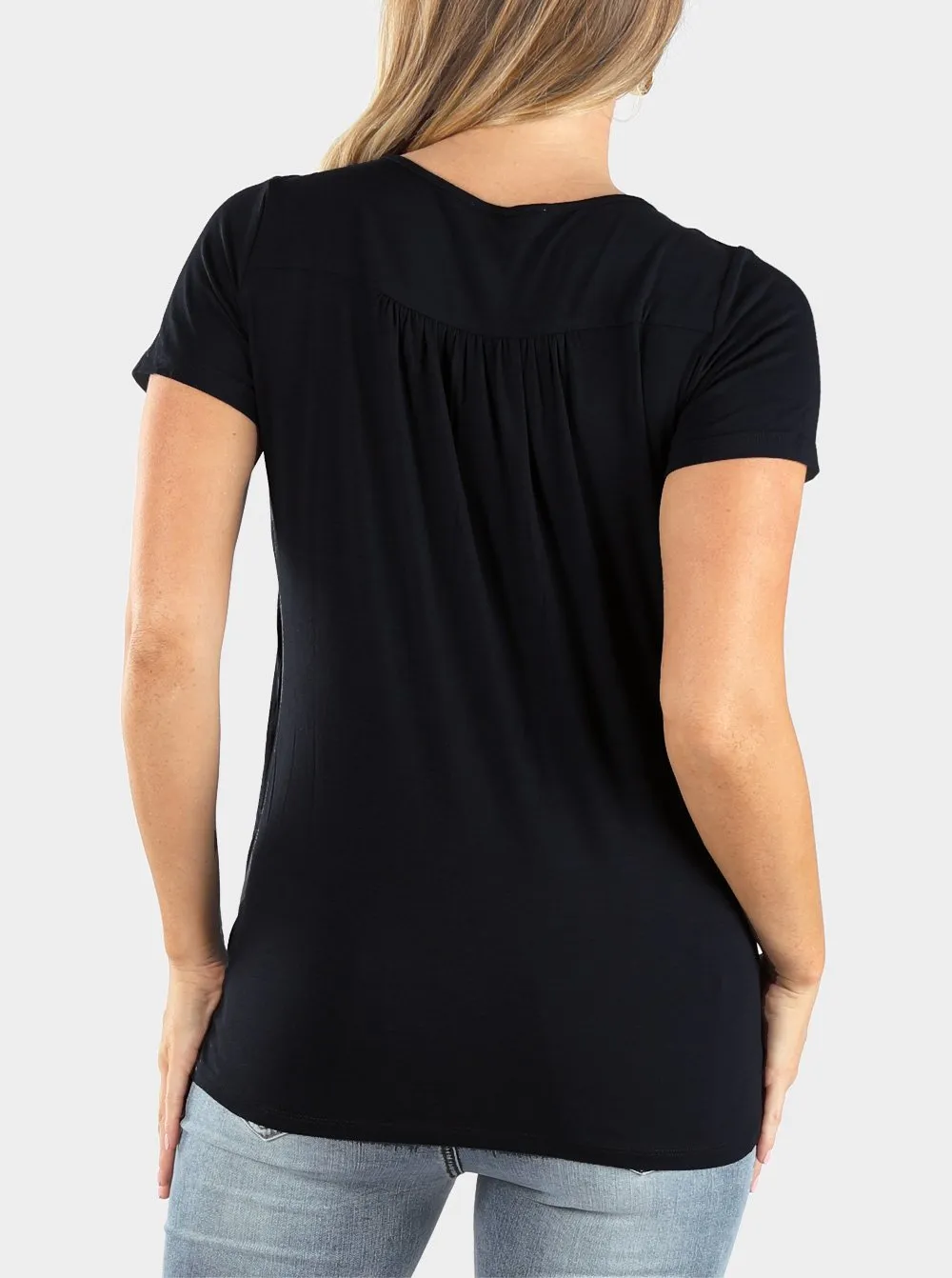 Maternity & Nursing Petal Front Short Sleeve Top in Black